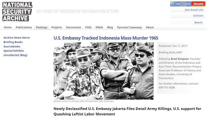 Briefing Book #633 berjudul US Promoted Close Ties to Indonesian Military as Suharto’s Rule Came to an End in Spring 1998.