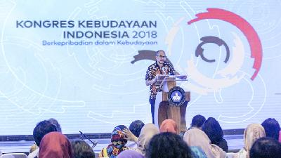 M Chatib Basri mengisi pidato kebudayaan dengan topik Menuju Dana Perwalian Kebudayaan dalam acara Kongres Kebudayaan Indonesia 2018 di  Jakarta.
