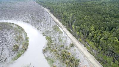 Muara limbah PT Freeport yang dibuang  menggunakan aliran Sungai Ajkwa dan Otomona, Timika, Papua. Muhammad Yamin