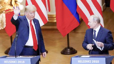 Presiden Amerika Serikat Donald Trump dan Presiden Rusia Vladimir Putin dalam pertemuan dua negara di Helsinki, Finlandia, Juli 2018./Reuters