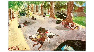 Lukisan Mohammad Toha menggambarkan penduduk YOGYAKARTA yang tewas oleh tentara Belanda./Tempo