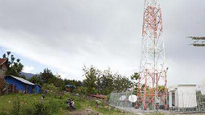 Menara NOC proyek Palapa Ring Timur yang berada di Jalan Bhayangkara, Wamena, Kabupaten Jayawijaya, 28 Februari 2020./ TEMPO/ ISLAMI ADI SUBRATA