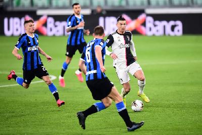 Cristiano Ronaldo dalam petandingan Seri A Juventus melawan Inter Milan di Stadion Allianz, Turin, Italia, 8 Maret lalu.