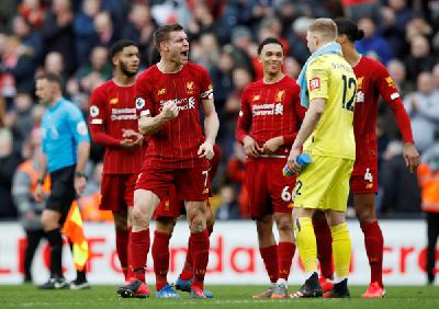 Pemain Liverpool dalam lanjutan Liga Premier antara Liverpool melawan AFC Bournemouth di Anfield, Liverpool, Inggris, 7 Maret lalu.   REUTERS/Phil Noble 