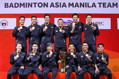 Tim Putra Indonesia saat menjuarai Badminton Asia Team Championships (BATC) 2020 di Rizal Memorial Coliseum, Manila, Filipina, 16 Februari 2020. Dokumentasi PP PBSI
