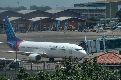 Pesawat Sriwijaya Air di bandara Soekarno Hatta Tangerang, Banten, 2 Maret 2020. Tempo/Tony Hartawan