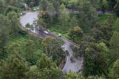 Kendaraan melintas di Jalan Raya Puncak, Bogor, Jawa Barat, 11 April 2020.  ANTARA/Yulius Satria Wijaya