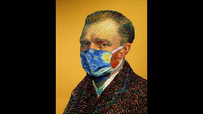 Karya Ertan Atay saat Vincent van Gogh ditutupi masker bermotif Stary Night./Instagram Ertan Atay/@failunfailunmefailun