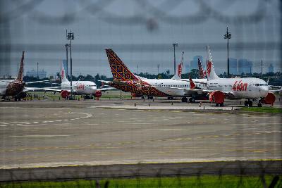 Pesawat Lion Air di Bandara Sukarno Hatta, Tangerang, Banten, 2 maret 2020. Tempo/Tony Hartawan