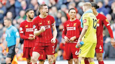 Pertandingan terakhir Liverpool melawan Bournemouth yang berakhir 2-1 untuk kemenangan Liverpool. sebelum Liga Ingris dihentikan sementara, Maret 2020./REUTERS/Phil Noble