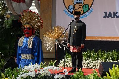 Gubernur DKI Jakarta Anies Baswedan saat peringatan Hari Ulang Tahun DKI Jakarta ke-493 di Balai Kota Jakarta, 22 Juni 2020.
TEMPO/Muhammad Hidayat