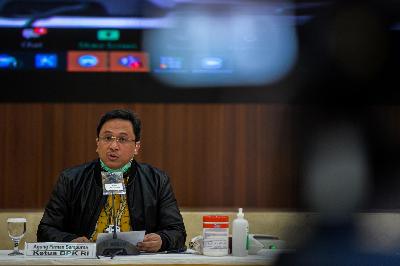 Ketua BPK Agung Firman mengumumkan perkembangan investigasi terhadap dugaan perkara korupsi PT Asuransi Jiwasraya (Persero) di Jakarta, 29 Juni 2020. Tempo/Tony Hartawan