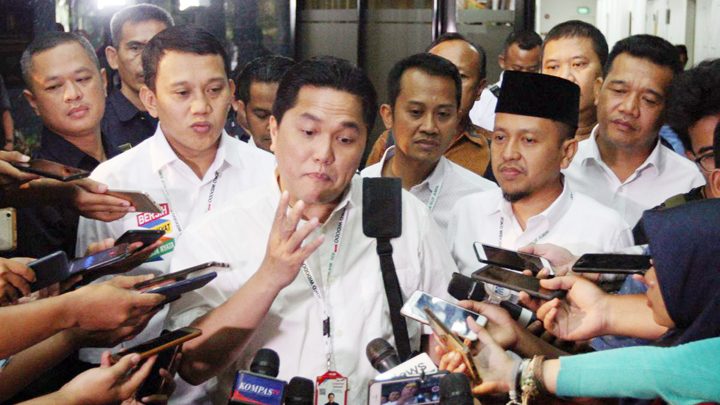 Erick Thohir menyampaikan keterangan saat masih memimpin rapat bersama Partai Koalisi Jokowi-Amin di Jakarta, September 2019. ANTARA/Christie