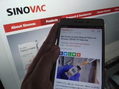 Pemberitaaan vaksin Covid-19 buatan Sinovac dalam situs Tempo.co di Jakarta, 21 Juli 2020. TEMPO/Nita Dian