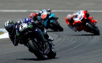Pembalap Monster Energy Yamaha, Maverick Vinales dalam Grand Prix Spnyol di Circuito de Jerez, Jerez, Spanyol, 19 Juli 2020. REUTERS/Marcelo Del Pozo