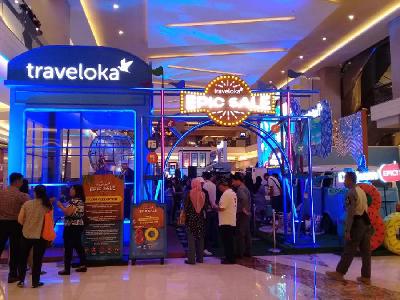 Suasana Traveloka Epic Sale dalam konsep pasar wisata di Mal Kota Kasblanka, Jakarta Selatan, September 2019. TEMPO/Bram Setiawan