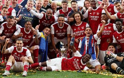 Arsenal saat menjuarai Piala FA di Wembley Stadium, London, Inggris, 1 Agustus 2020.  REUTERS/Catherine Ivill