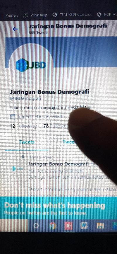 Akun twitter Jaringan Bonus Demografi. Tempo/Ijar Karim