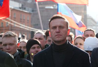 Alexei Navalny dalam demontrasi di Moscow, Rusia, 29 Februari 2020. REUTERS/Shamil Zhumatov