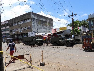 Lokasi ledakan bom di Jolo Island, Sulu, Filipina, 24 Agustus 2020. REUTERS/Nickee Butlangan