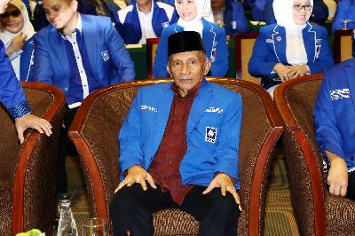 Ketua Dewan Kehormatan Partai Amanat Nasional (PAN) Amien Rais mengikuti Rakornas IV PAN di Hotel Sultan, Jakarta, 2018.  Tempo/M Taufan Rengganis