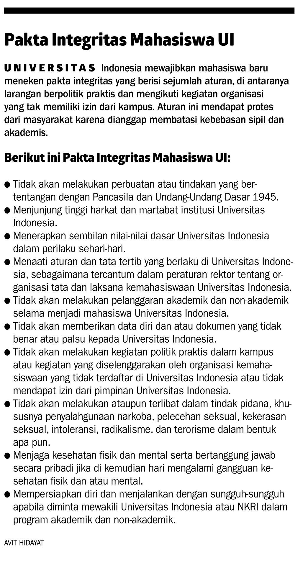 Pakta Integritas Bungkam Mahasiswa Baru UI - Nasional ...