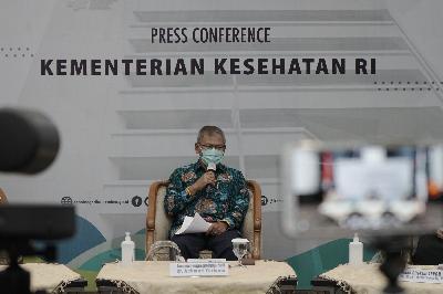 Direktur Jenderal Pencegahan dan Pengendalian Penyakit Achmad Yurianto menyampaikan update perkembangan tentang vaksin covid-19 di Kantor Kementerian Kesehatan, Jakarta, 19 Oktober 2020. TEMPO/Muhammad Hidayat