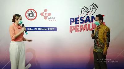 Peluncuran Kampanye #PesanPemuda secara daring oleh Ikatan Dokter Indonesia dalam mengedukasi prilaku hidup bersih dan sehat, 28 Oktober 2020. youtube/PB IDI
