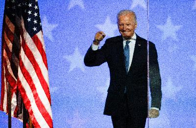Joe Biden saat berlangsungnya penghitungan suara di Wilmington, Delaware, Amerika Serikat, 4 November 2020. REUTERS/Brian Snyder