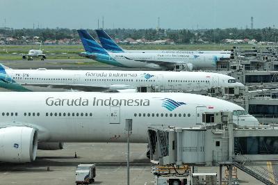 Pesawat Garuda Indonesia di Terminal 3 Bandara Internasional Soekarno-Hatta, Tangerang, Banten, 28 Februari 2020. TEMPO / Hilman Fathurrahman W