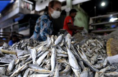 Perdagangan ikan olahan di pasar ikan Kalibaru, Jakarta. Tempo/Tony Hartawan