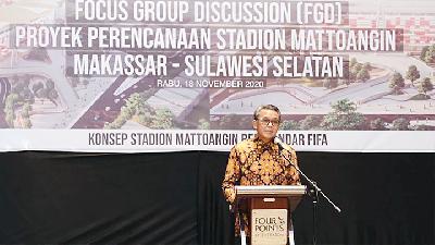 Gubernur Sulawesi Selatan Nurdin Abdullah dalam acara Focus Group Discussion proyek perencanaan Stadion Mattoangin, di Makassar, 18 November 2020./ Facebook.com/ Nurdin Abdullah