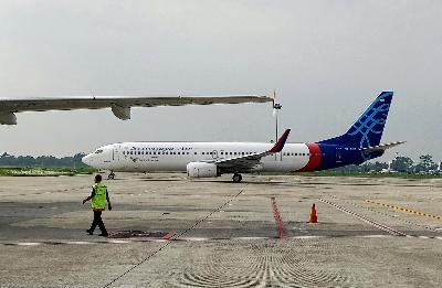 Pesawat Sriwijaya Air di Bandar Udara Internasional Kualanamu, Kabupaten Deliserdang, Sumatera Utara, Mei 2019. TEMPO/Abdi Purmono