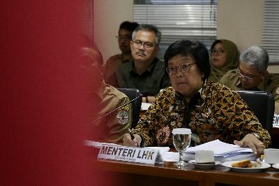 Menteri Lingkungan Hidup dan Kehutanan Siti Nurbaya Bakar di Gedung MPR/DPR/DPD, Senayan, Jakarta, 17 Februari 2020. TEMPO/M Taufan Rengganis