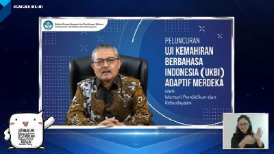 Kepala Badan Pengembangan dan Pembinaan Bahasa, Endang Aminuddin Aziz saat meluncurkan Uji Kemahiran Berbahasa Indonesia (UKBI) Adaptif Merdeka secara virtual di Jakarta, Jumat, 29 Januari 2021. 