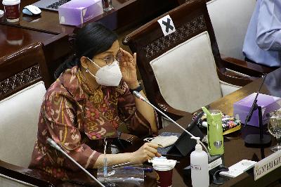 Menteri Keuangan Sri Mulyani di Kompleks Parlemen Senayan, Jakarta, 5 Oktober 2020. TEMPO/M Taufan Rengganis