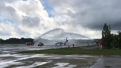Penerbangan perdana rute baru Balikpapan-Tarakan pp menggunakan pesawat CRJ-1000 di Tarakan, Kalimantan Utara, 21 November 2020. Dokumentasi Garuda Indonesia