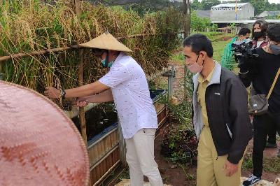 Kelompok Tani Terpadu Angsana 12 melakukan panen perdana padi hasil tanam teknik Hidroganik di  Kota Depok, Jawa Barat, 16 Februari 2020. TEMPO/ADE RIDWAN
