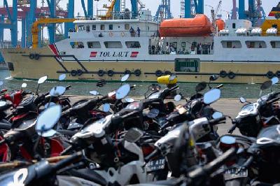 Kapal tol laut KM Sabuk Nusantara 95 di di Pelabuhan Tanjung Priok, Jakarta Utara, 2018. TEMPO/Tony Hartawan