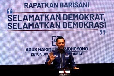 Ketua umum Parta Demokrat Agus Harimurti Yudhoyono (AHY)  memberikan keterangan pers di Kantor DPP Partai Demokrat, Jakarta, 5 Maret 2021. TEMPO / Hilman Fathurrahman W