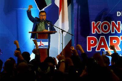 Moeldoko saat Kongres Luar Biasa (KLB) Partai Demokrat di The Hill Hotel Sibolangit, Deli Serdang, Sumatera Utara, 5 Maret 2021.  ANTARA/Endi Ahmad