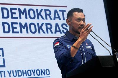 Ketua umum Parta Demokrat Agus Harimurti Yudhoyono (AHY) saat memberikan keterangan pers di Kantor DPP Partai Demokrat, Jakarta, 5 Maret 2021. TEMPO/Hilman Fathurrahman W
