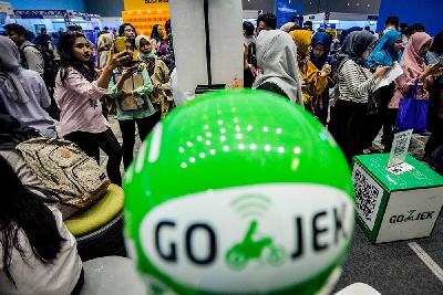 Stan Go Jek (Gojek) di JIExpo Kemayoran, Jakarta, Maret 2019. TEMPO/Tony Hartawan