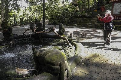 Wisatawan berwisata saat pandemi di Monkey Forest, Ubud, Gianyar, Bali, 5 November 2020. Johannes P. Christo
