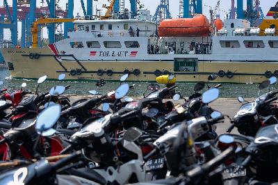 Kapal tol laut KM Sabuk Nusantara 95 di Pelabuhan Tanjung Priok, Jakarta, 13 Juni 2018. TEMPO/Tony Hartawan