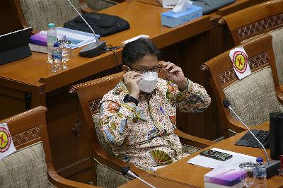 Menteri Kesehatan Budi Gunadi Sadikin di Kompleks Parlemen, Senayan, Jakarta, 8 April 2021. TEMPO/M Taufan Rengganis