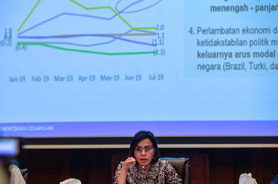 Menteri Keuangan, Sri Mulyani Indrawati di Kementerian Keuangan, Jakarta, 26 Agustus 2019. TEMPO/Tony Hartawan