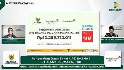 Penyerahan dana zakat Bank Permata Syariah melalui Baznas secara online.