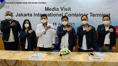 Konferensi pers Jakarta International Container Terminal, Jakarta, 16 Juni 2021.