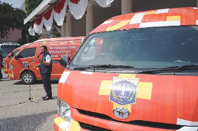 Gubernur DKI Jakarta Anies Basweda memberikan keterangan saat peluncuran mobil vaksin keliling di Balai Kota Jakarta, 8 Juli 2021. TEMPO/Muhammad Hidayat